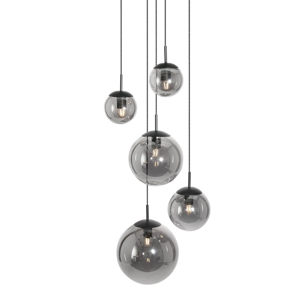 Lampe suspendue loft 5 lumières Bolique noir avec verre fumé Steinhauer 8712746133363