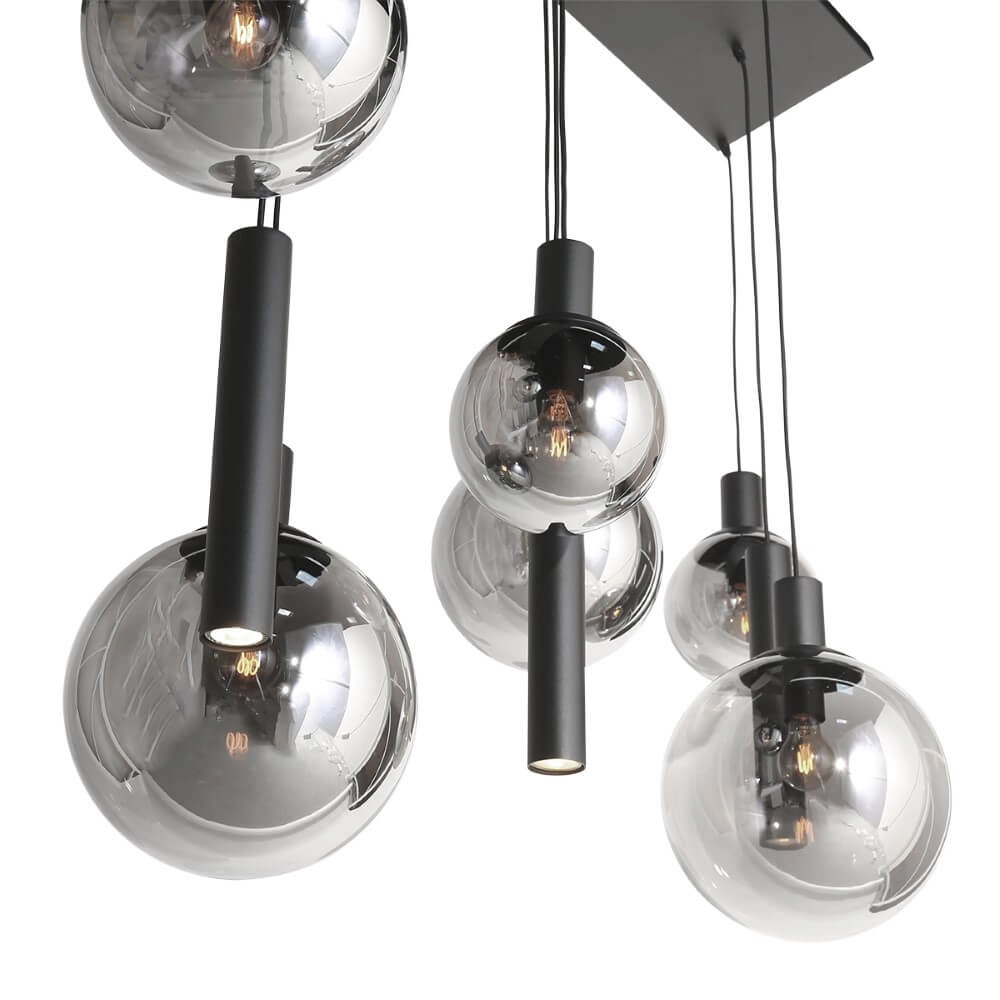 Lampe suspendue pour table à manger Bollique noir avec verre fumé Steinhauer 8712746172973