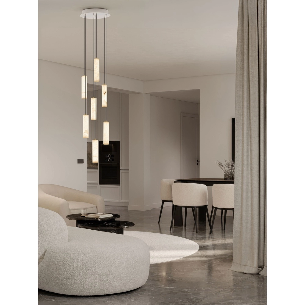 Lampe suspendue Diletto Or avec 7 luminaires blancs