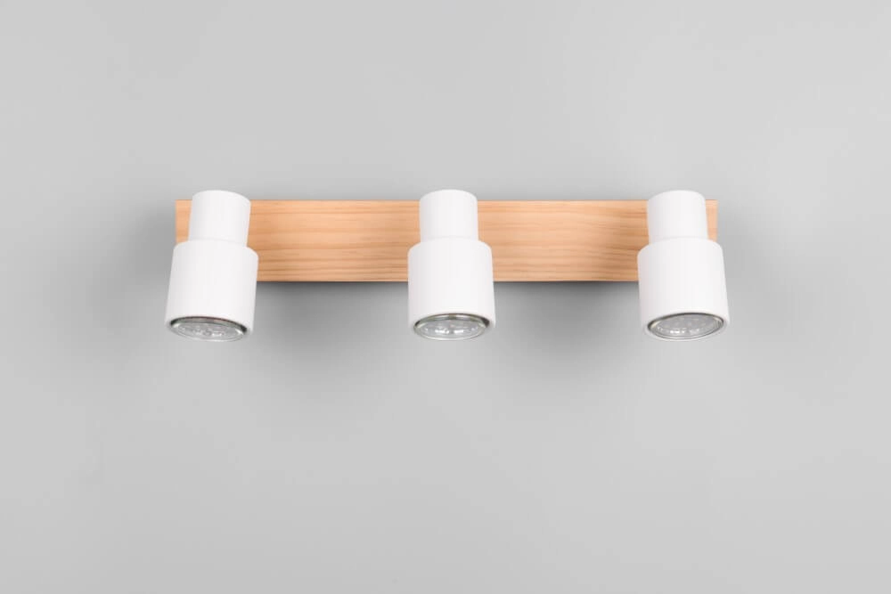 Plafonnier 3 lumières Pierre blanc avec du bois Trio 4017807638189