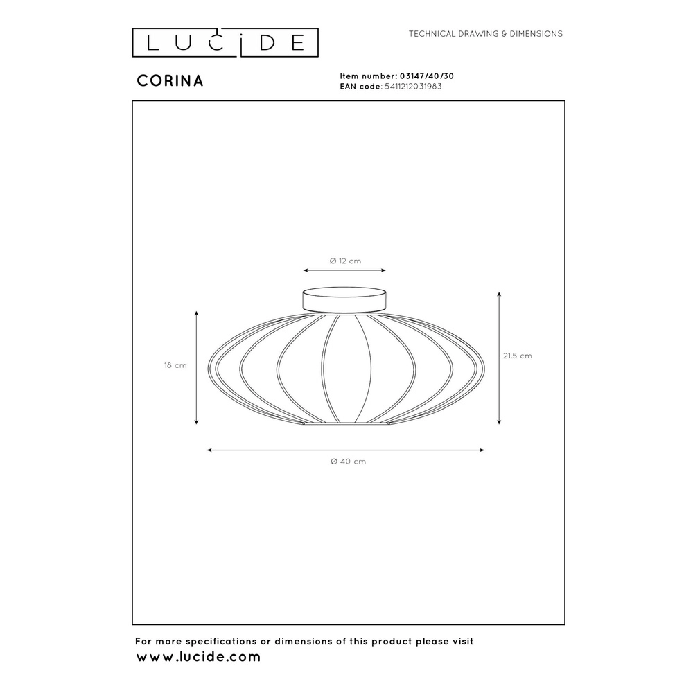 Lampe de plafond Corina noir Ø 40cm Lucide 5411212031983