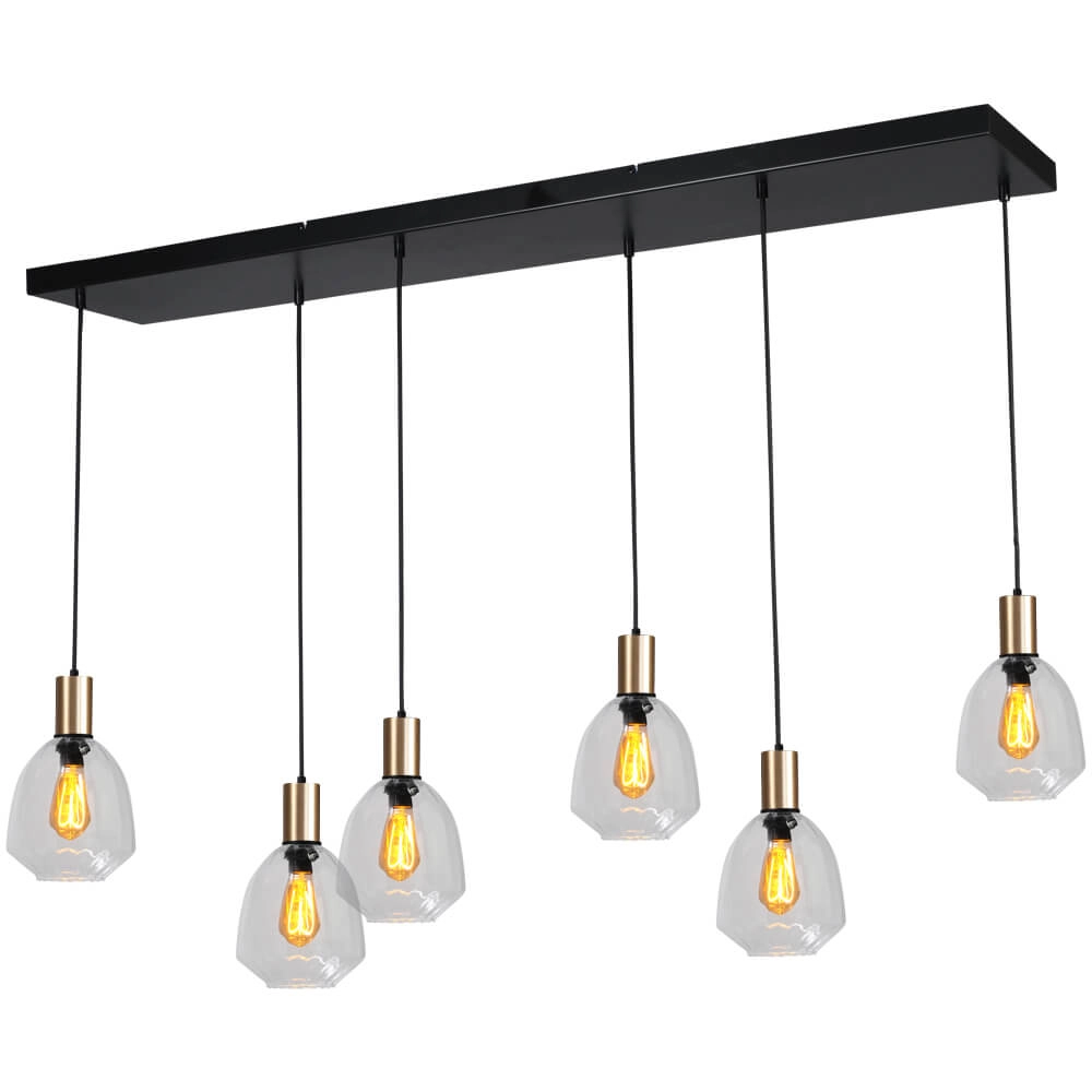 Lampe suspendue 6 lumières - dorée - Porto avec verres transparents Nicolette Lampe suspendue 6 lumières - dorée - Porto avec verres transparents Nicolette