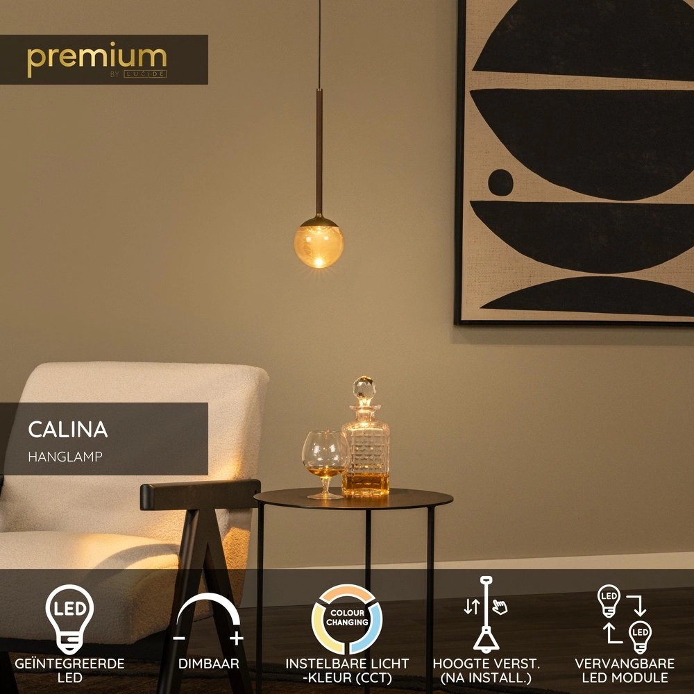 Lampe suspendue Calina seulement avec une boule d’ambre Premium by Lucide 5411212242044