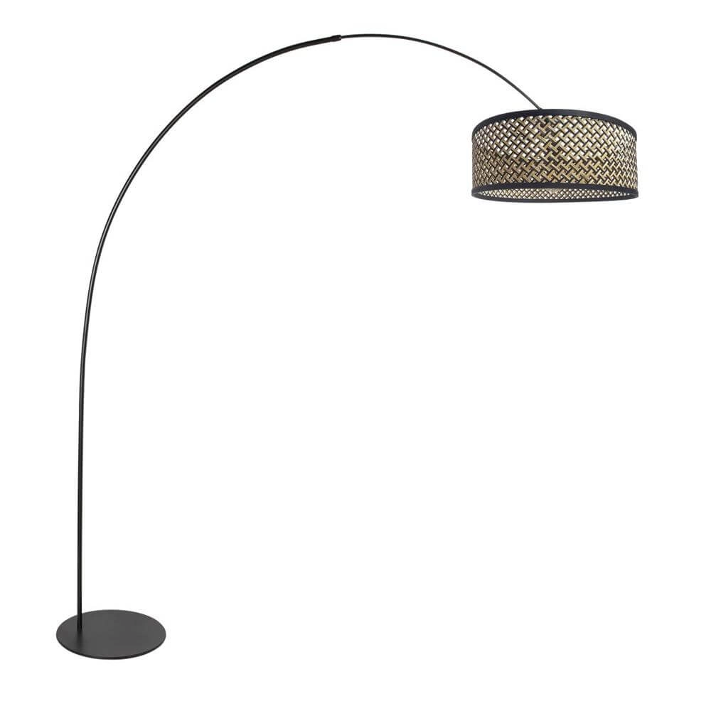 Lampadaire Curve noir avec abat-jour en rotin Ø 50cm Steinhauer 8712746179422