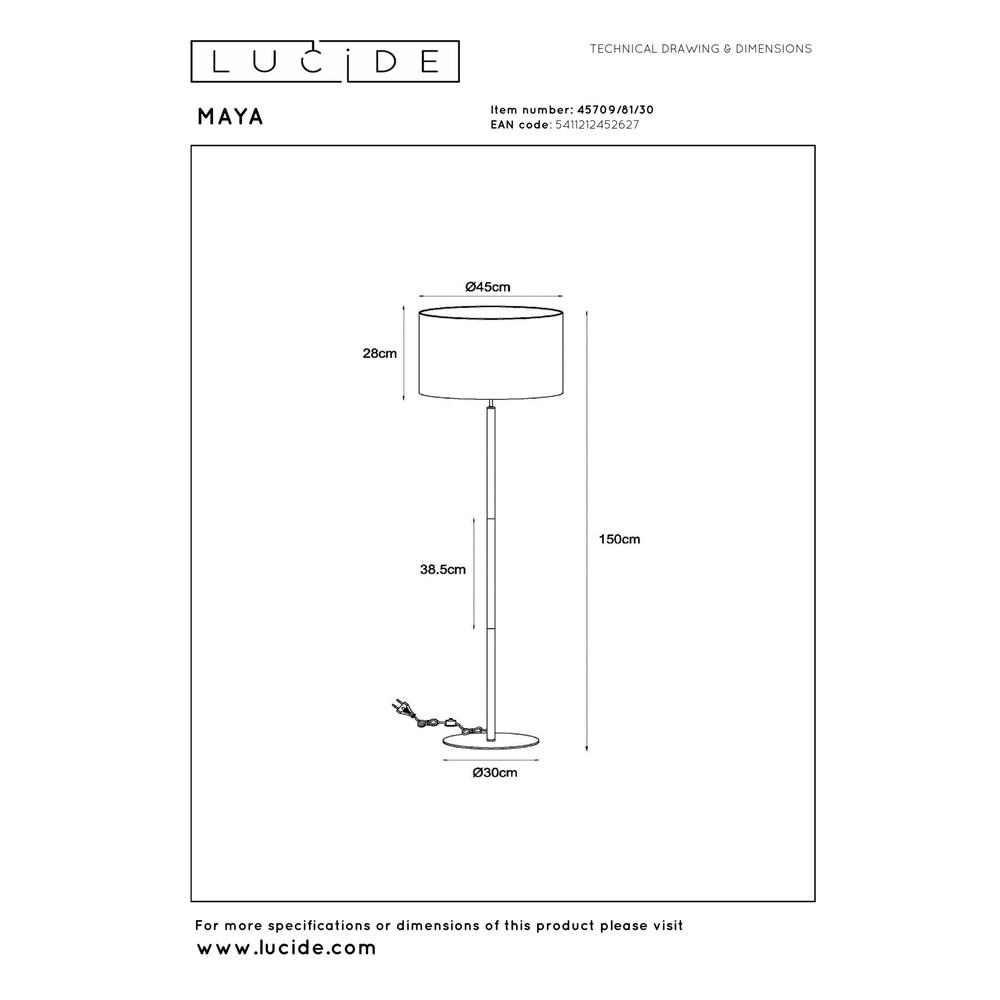 Lampe de pied Maya Noir Lucide 5411212452627