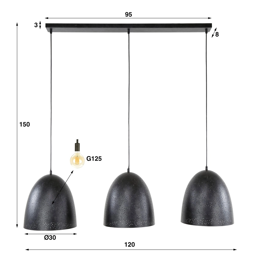 Lampe pendante de salle à manger Kosmos 3L - E27 - Charbon de bois Lyora 8716803512221