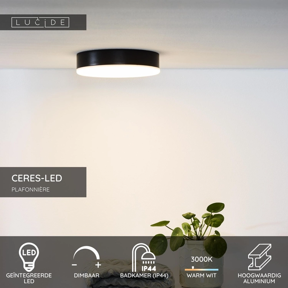Éclairage de plafond Ceres-Led IP44 noir Ø 21,5 cm Lucide 5411212281128