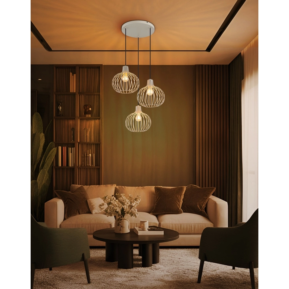 Lampe pendante de conception Mateo Crème ronde à 3 lumières Globo 9007371566150