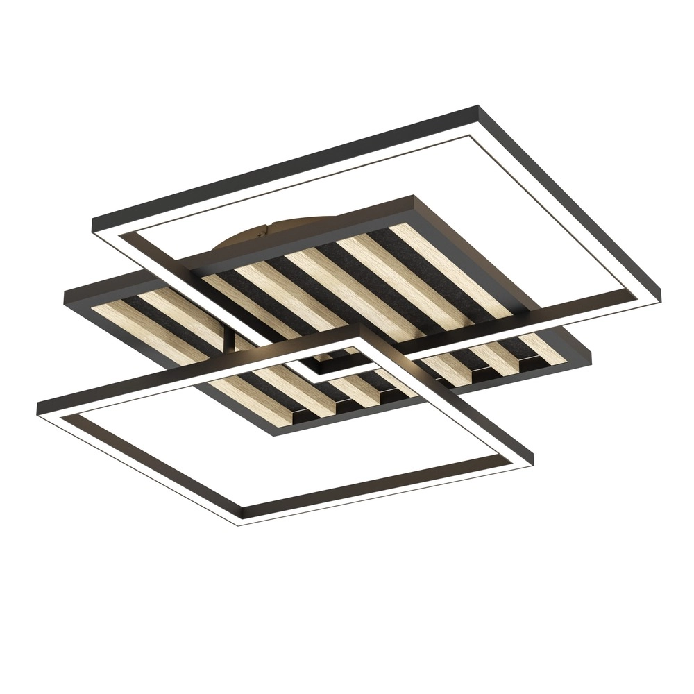 Lampe de plafond moderne Cembrano Carré noir avec bois