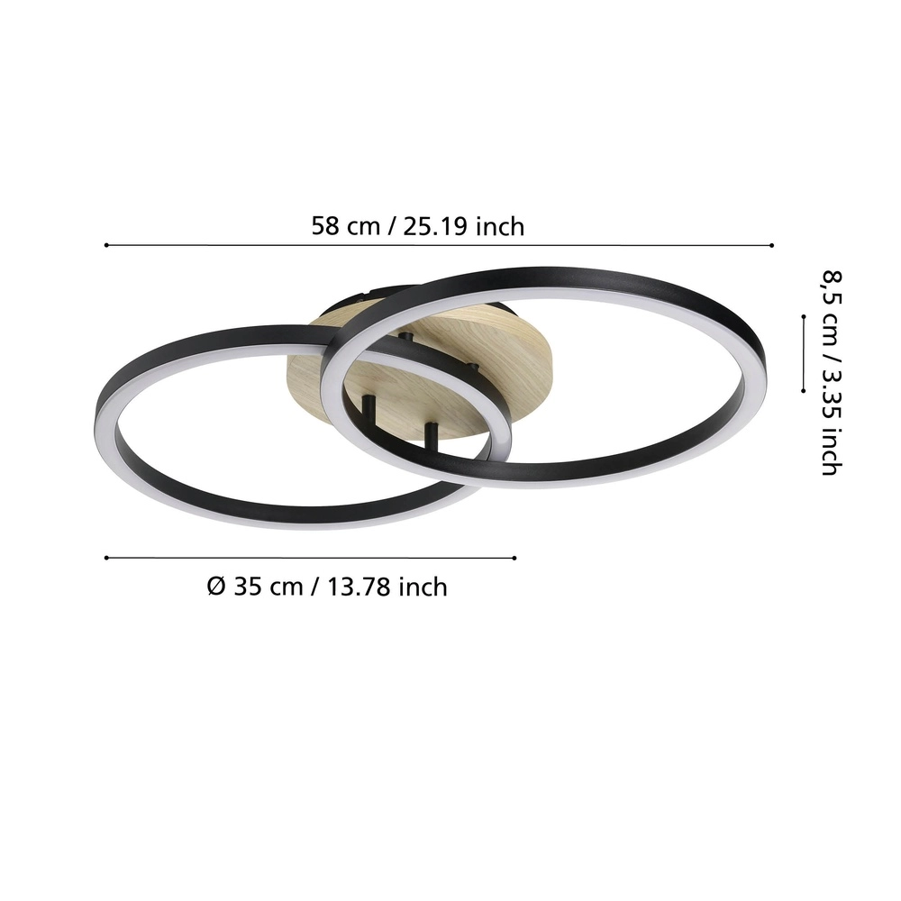 Lampe de plafond Zigbee Lomaltas-Z noir avec aspect bois - rond Eglo 9008606327898