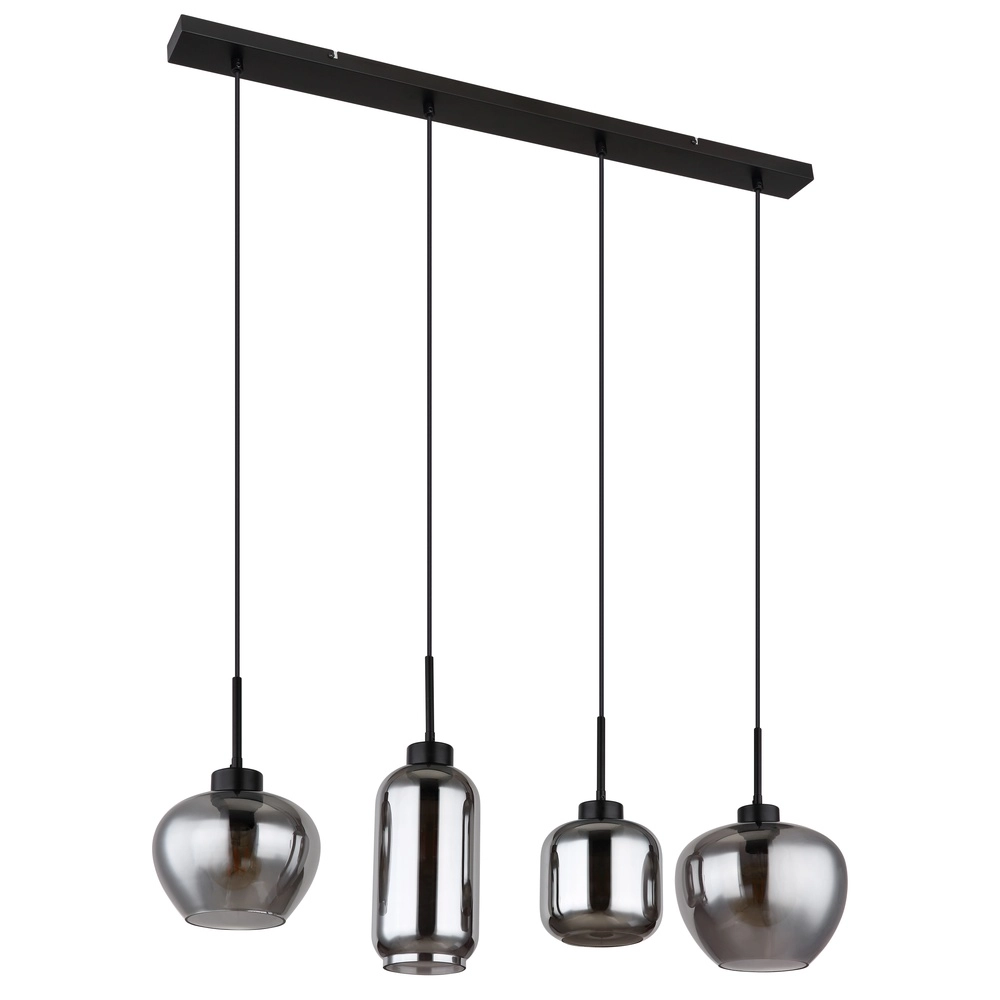Lampe suspendue à 4 lumières Matt noir avec verre fumé Globo 9007371451258