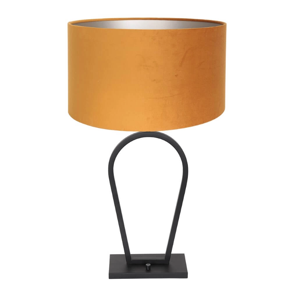 Lampe de table noire Stang avec abat-jour en velours doré