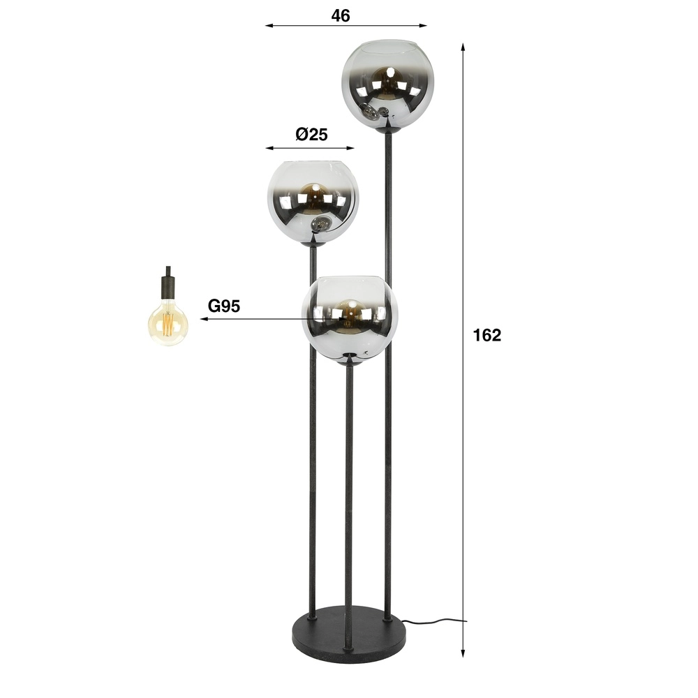Lampe sur pied 3L Bubble avec du verre argenté qui s’estompe. Lyora 8716803511248