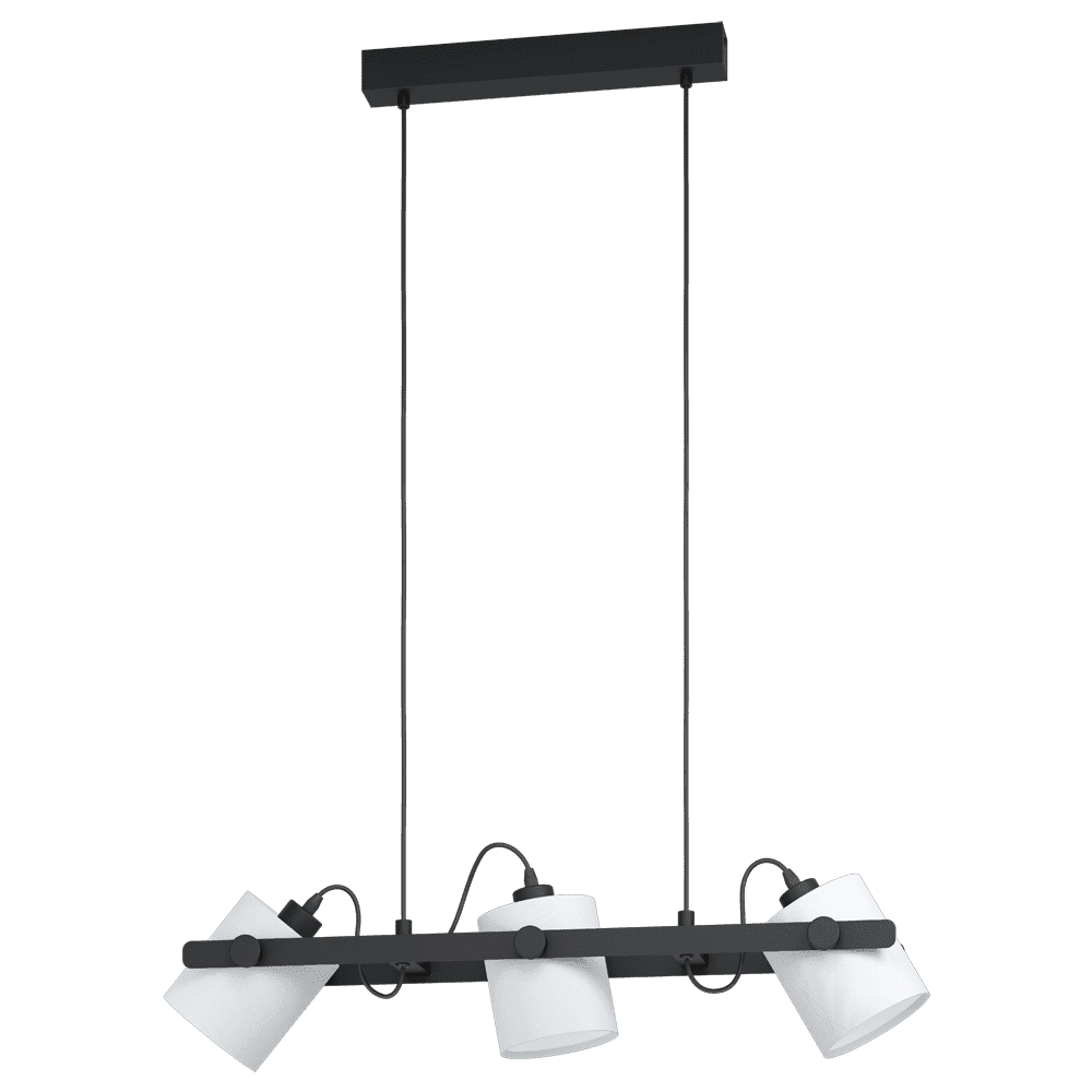 Lampe suspendue salle à manger Hornwood 1 3 lumières noir avec blanc