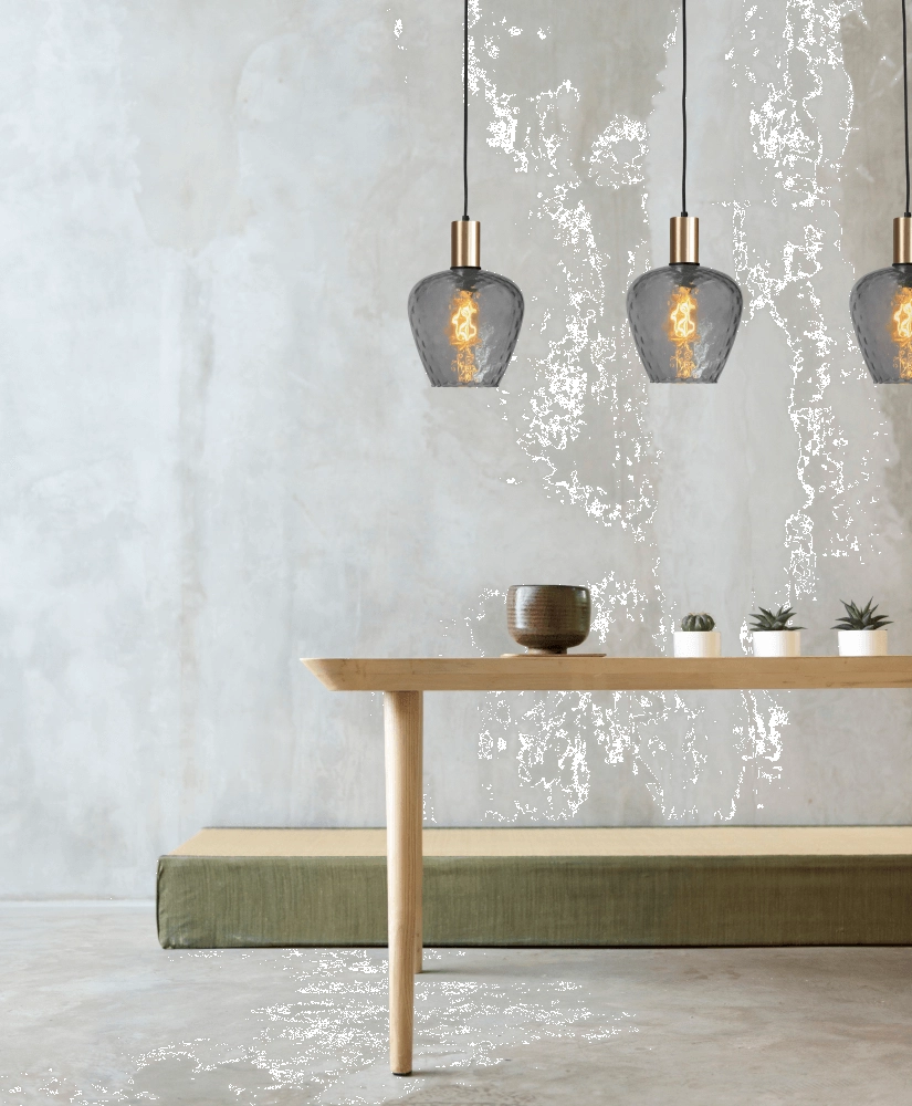 Lampe suspendue 3 lumières - dorée - Porto avec des verres à fumée Diamond Masterlight 8718121269627