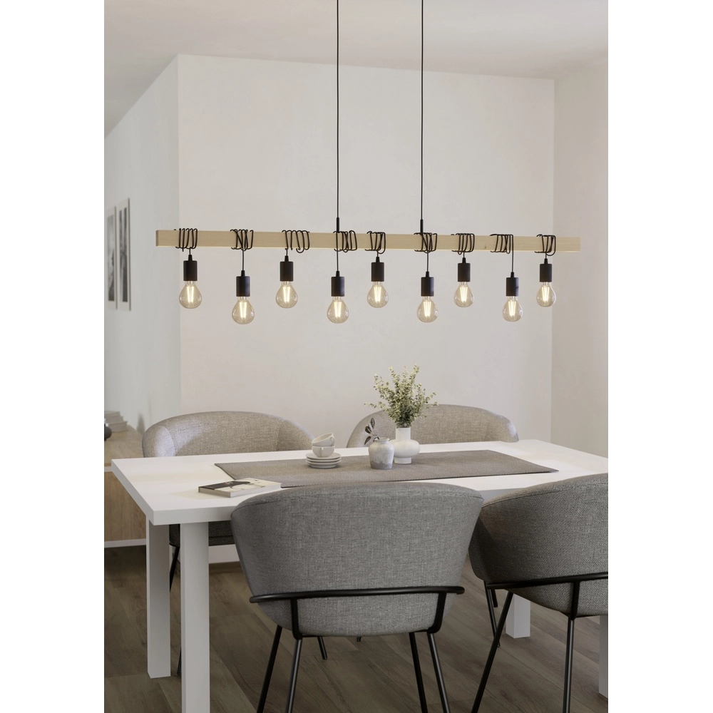 Lampe pendante de table à manger Townshend 9x E27 - bois Eglo 9002759440992