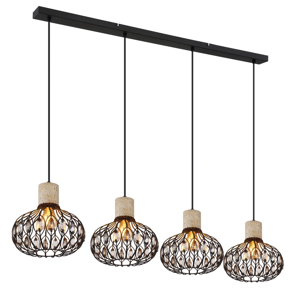 Lampe suspendue à 4 lumières Dorthy Country Black