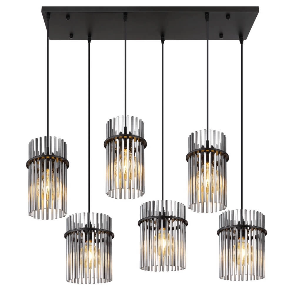 Suspension noire Gorley avec verre fumé 6 lumières Globo 9007371474943