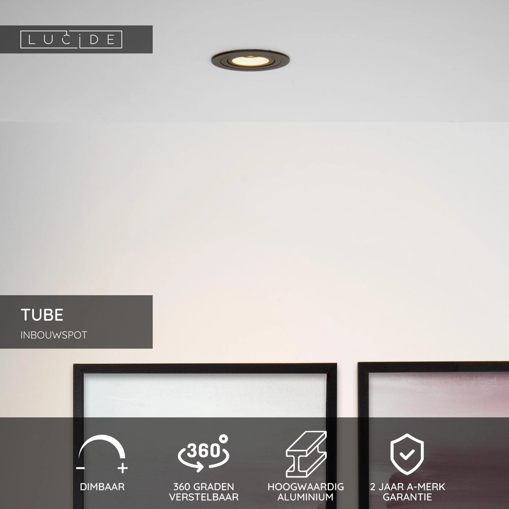 Projecteur encastré Tube noir Ø 9,2cm Lucide 5411212221308