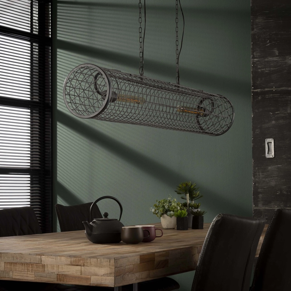Lampe suspendue industrielle en maille Cylinder 121cm - 2x E27 Lyora 8716803512757
