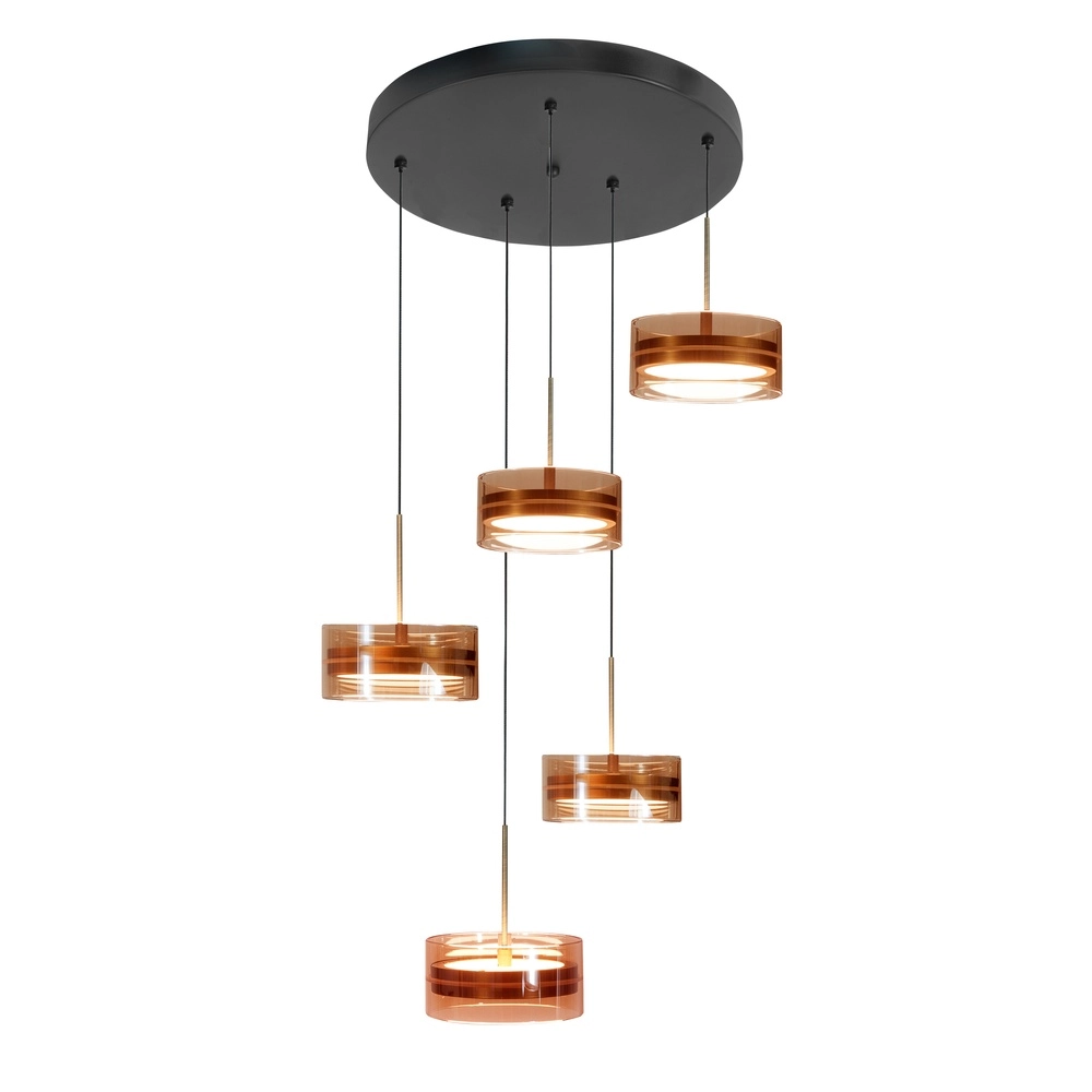 Lampe pendante de conception Mini Enzo noir avec 5 feux en bronze