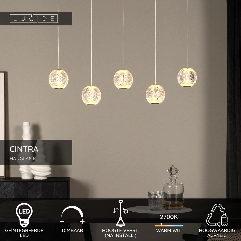 Lampe pendante dorée Cintra 5 lumières Lucide 5411212134400