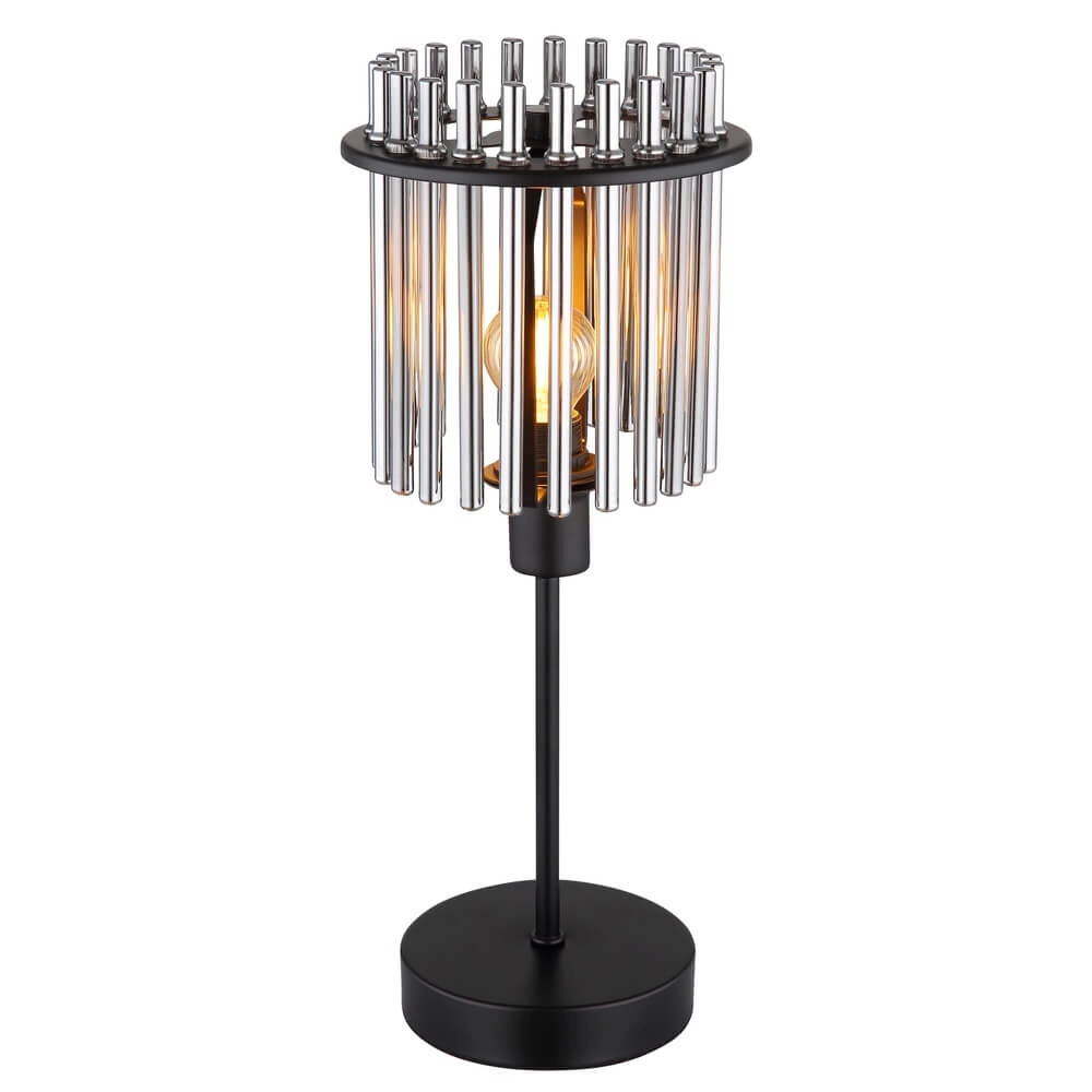 Lampe de table noire Gorley avec verre fumé Ø 15cm Lampe de table noire Gorley avec verre fumé Ø 15cm
