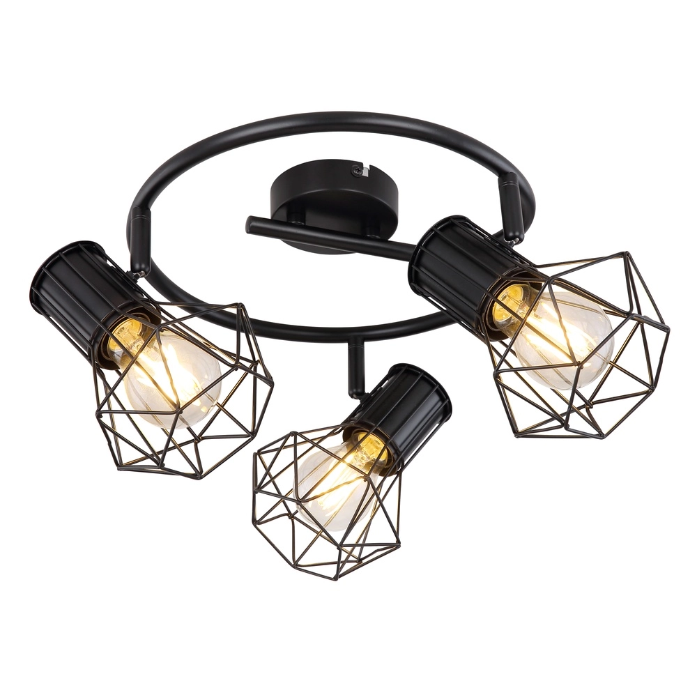 Lampe de plafond ronde Priska Noir à 3 lumières