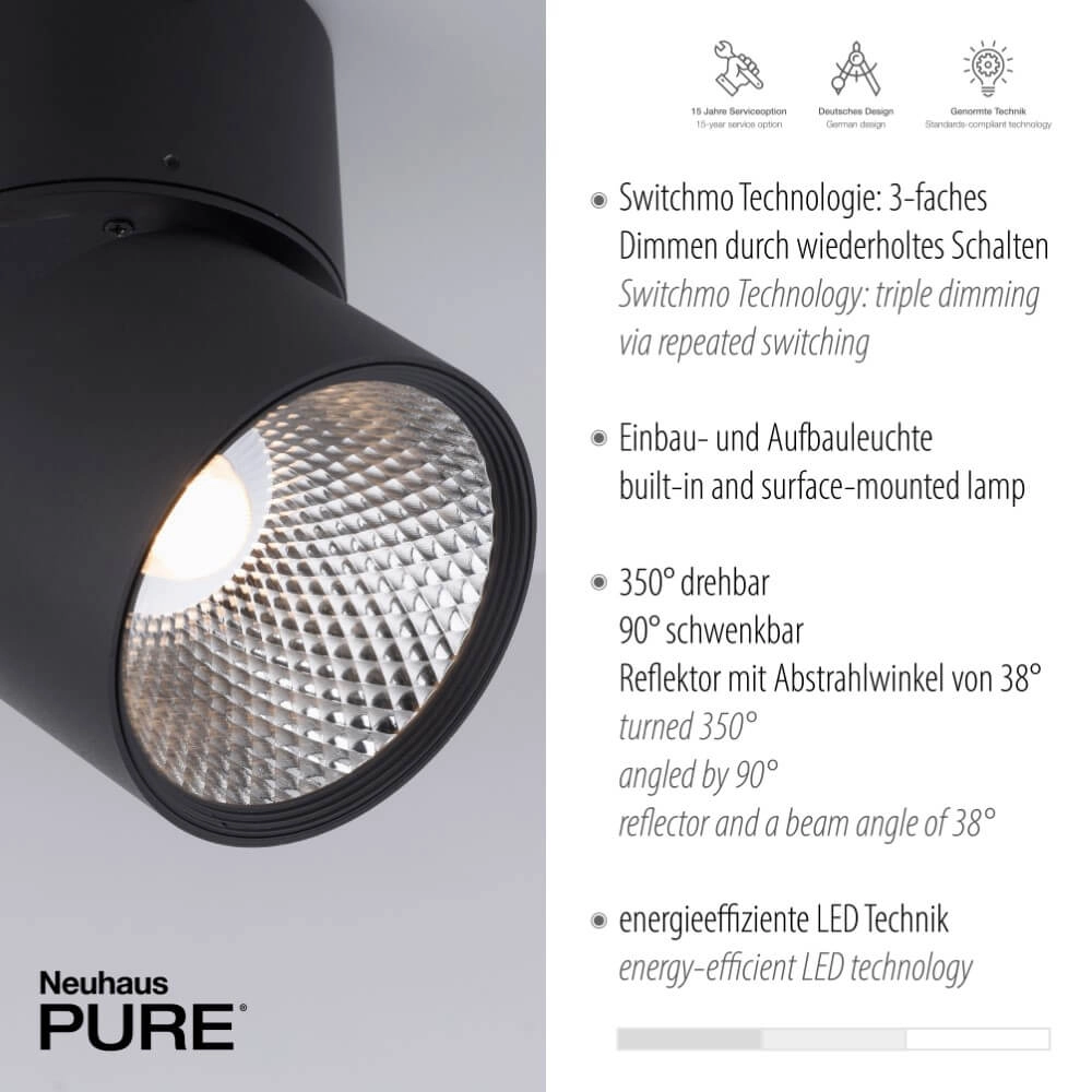 Spot en saillie Pure Nola noir Paul Neuhaus 4012248371992