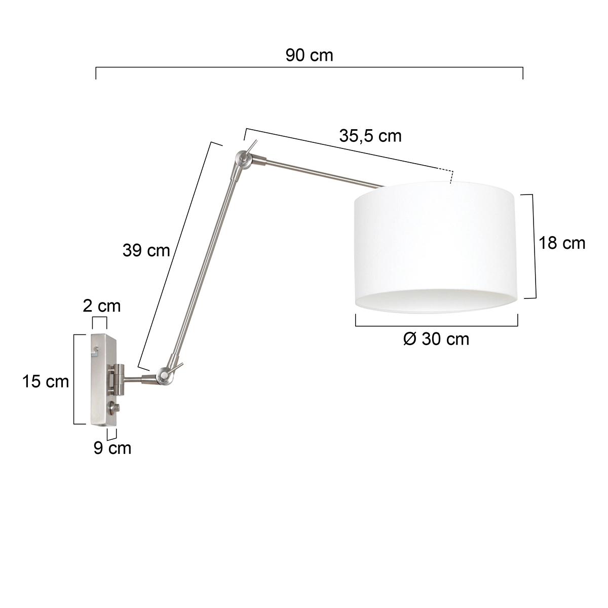 Lampe de lecture murale Prestige Chic Acier inoxydable avec abat-jour en lin blanc de 30 cm Steinhauer 8712746145786