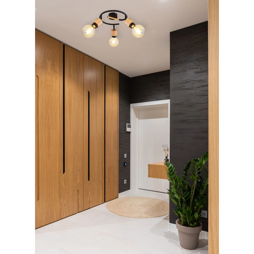 Lampe de plafond Jorna 3-noir clair avec bois Globo 9007371405282