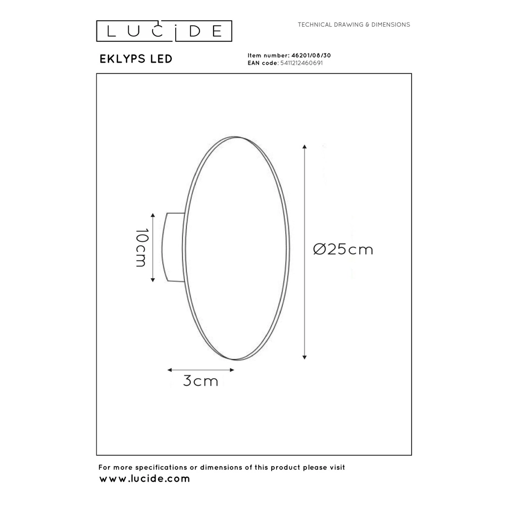 Lampe murale de conception Eklyps Led Ø 25cm noir Lucide 5411212460691