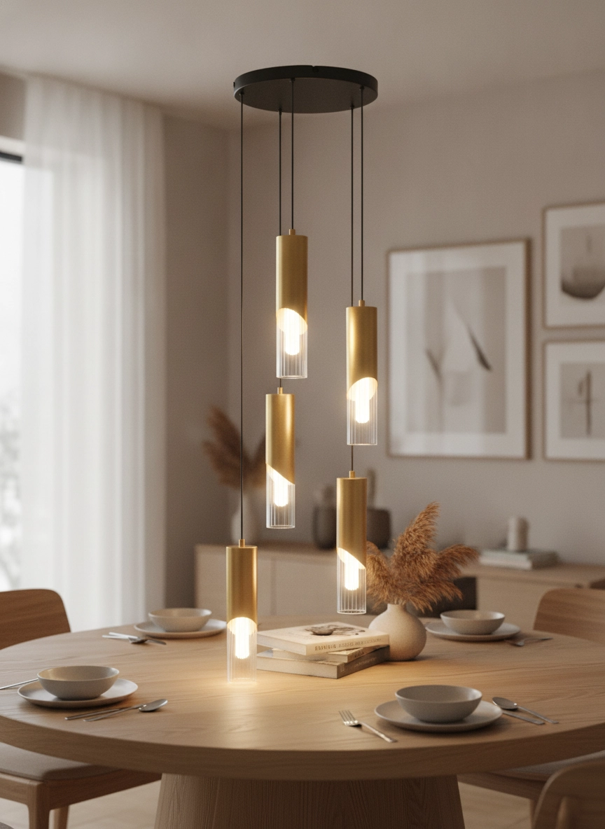 Lampe pendante de conception Modesto Ø 5 feux dorés de 33 cm