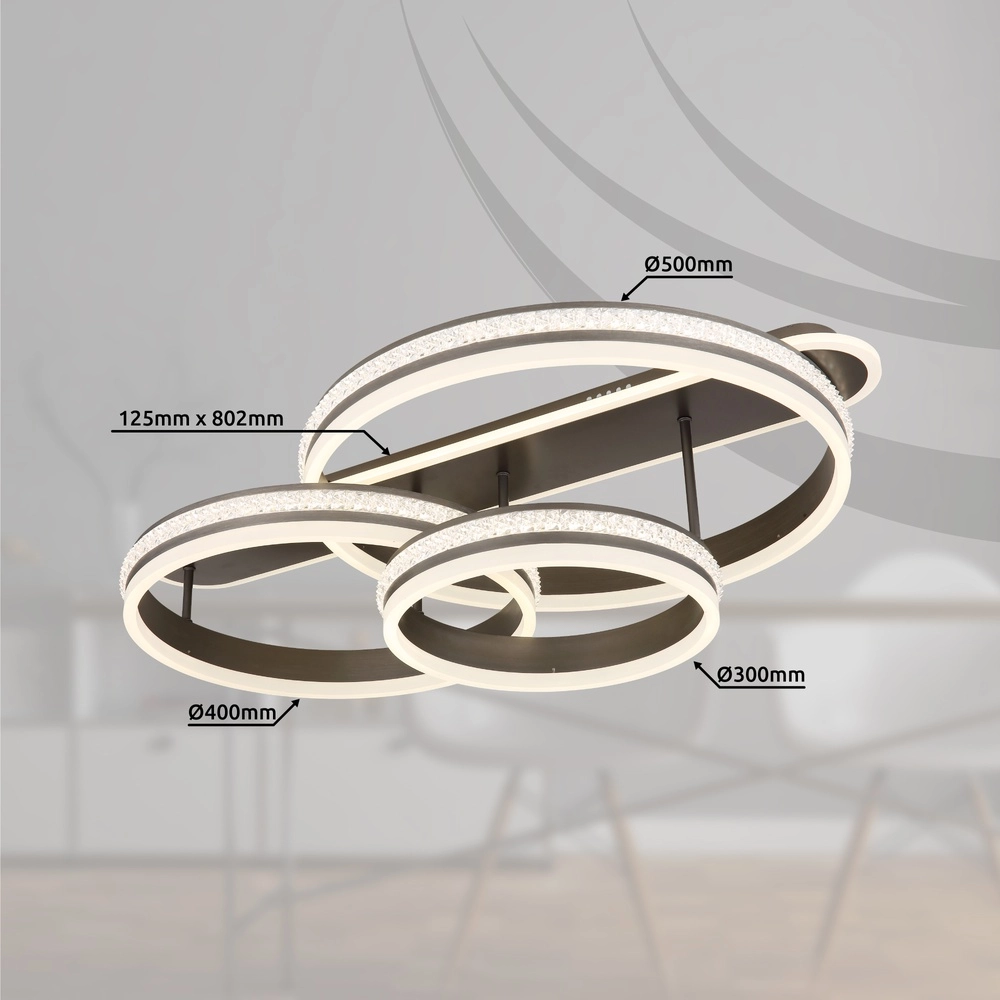 Lampe de plafond à design Grouni 3 anneaux en titane brossés Globo 9007371449002