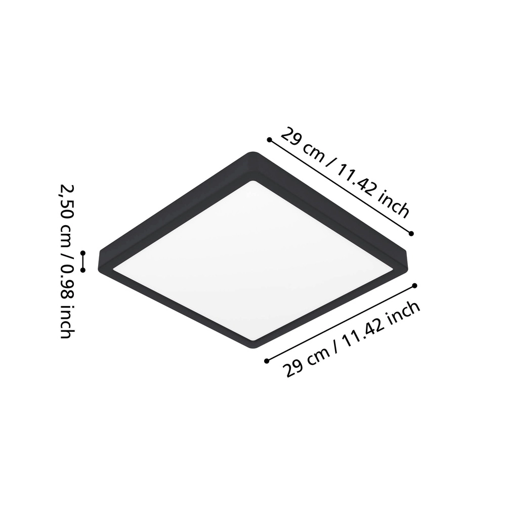 Lumière de plafond IP44 Fueva 6 Carré - Noir - 29x29cm Eglo 9008606330355