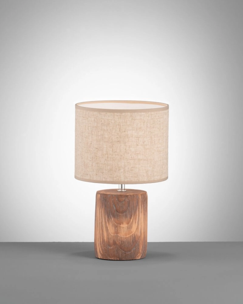 Lampe de table en bois Malik avec capuche couleur sable Lampe de table en bois Malik avec capuche couleur sable
