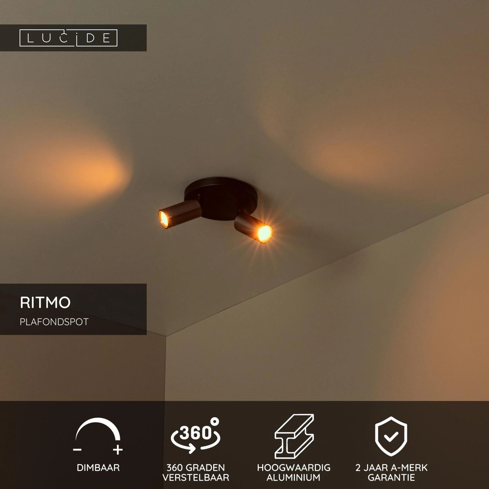 Projecteur de plafond Ritmo mini GU10 café marron 2 clairs Lucide 5411212093998
