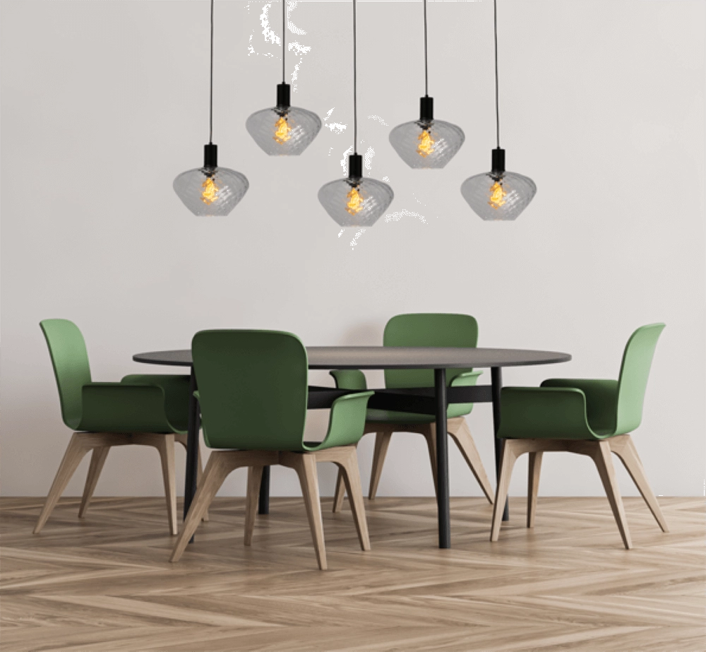 Lampe suspendue 5 lumières - noire - Porto avec verres transparents Blossom Masterlight 8718121270227