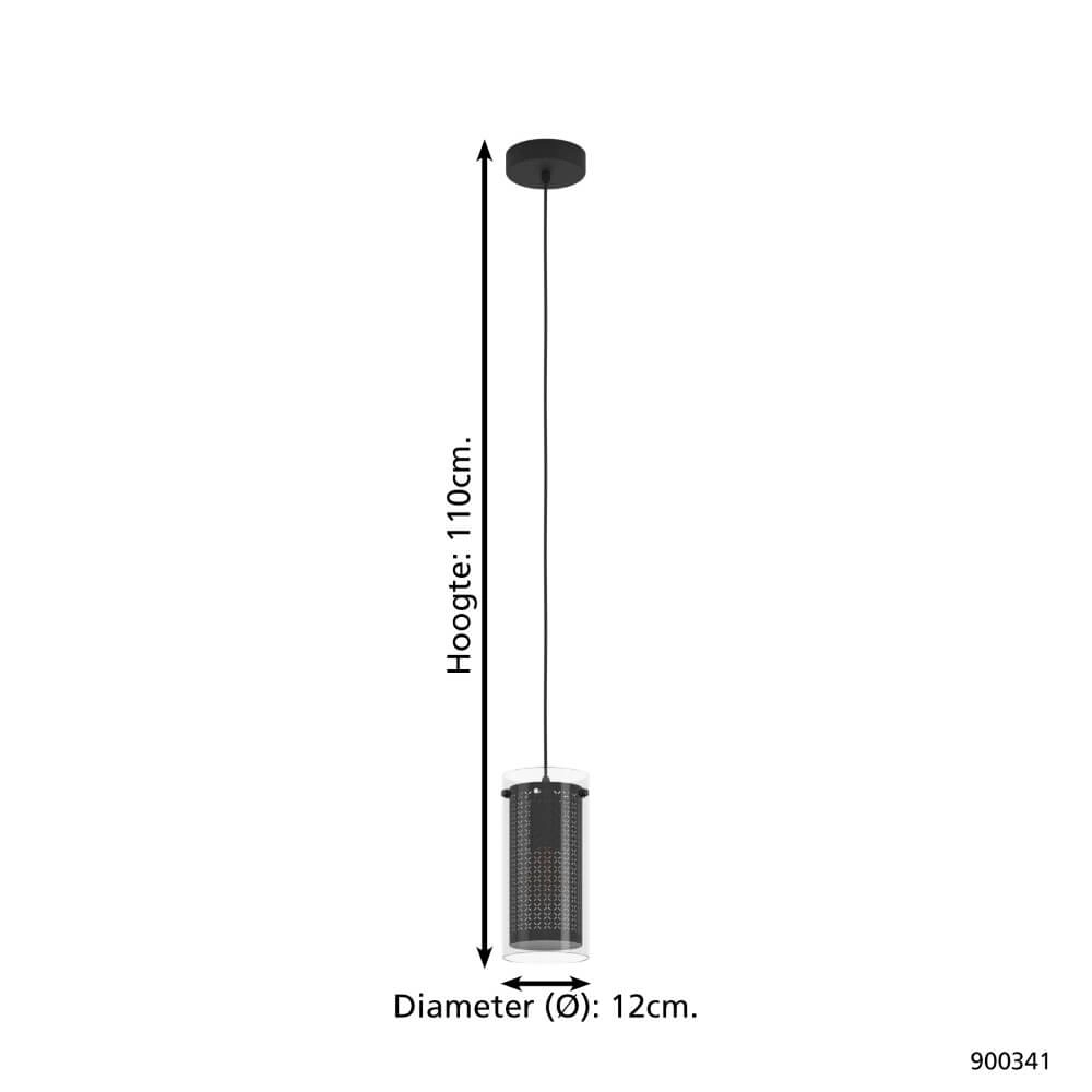 Lampe suspendue Pinto Textil 1 noir avec verre Eglo 9008606235681