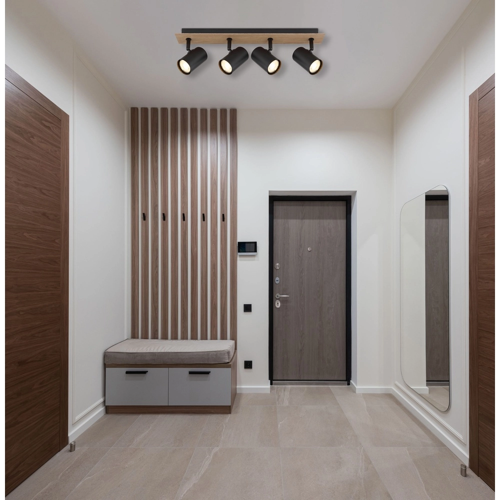 Lampe de plafond Linca 4-noir clair avec bois Globo 9007371458943