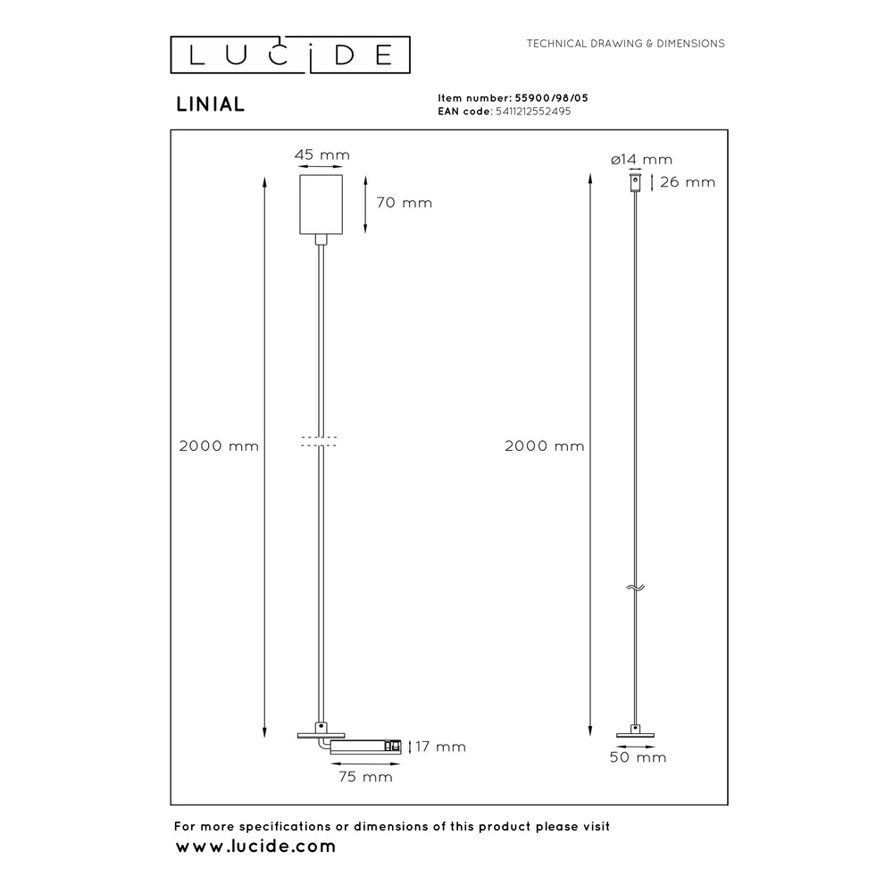 Suspension pour conducteur intégré Linial Champagne Premium by Lucide 5411212552495