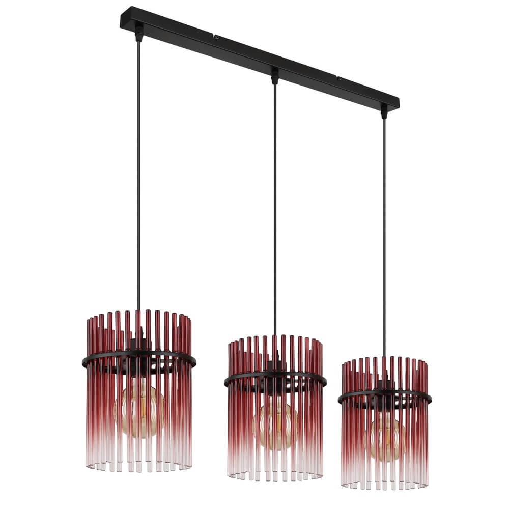 Suspension noire Gorley avec verre rouge 3 lumières Globo 9007371465965