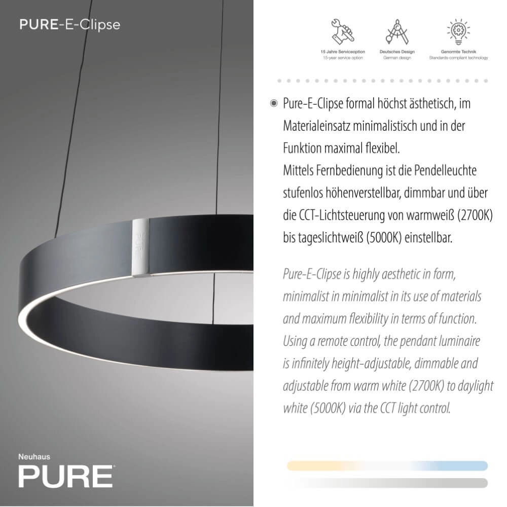Lampe suspendue ronde Pure E-Clipse gris Ø 50cm Paul Neuhaus 4012248372319