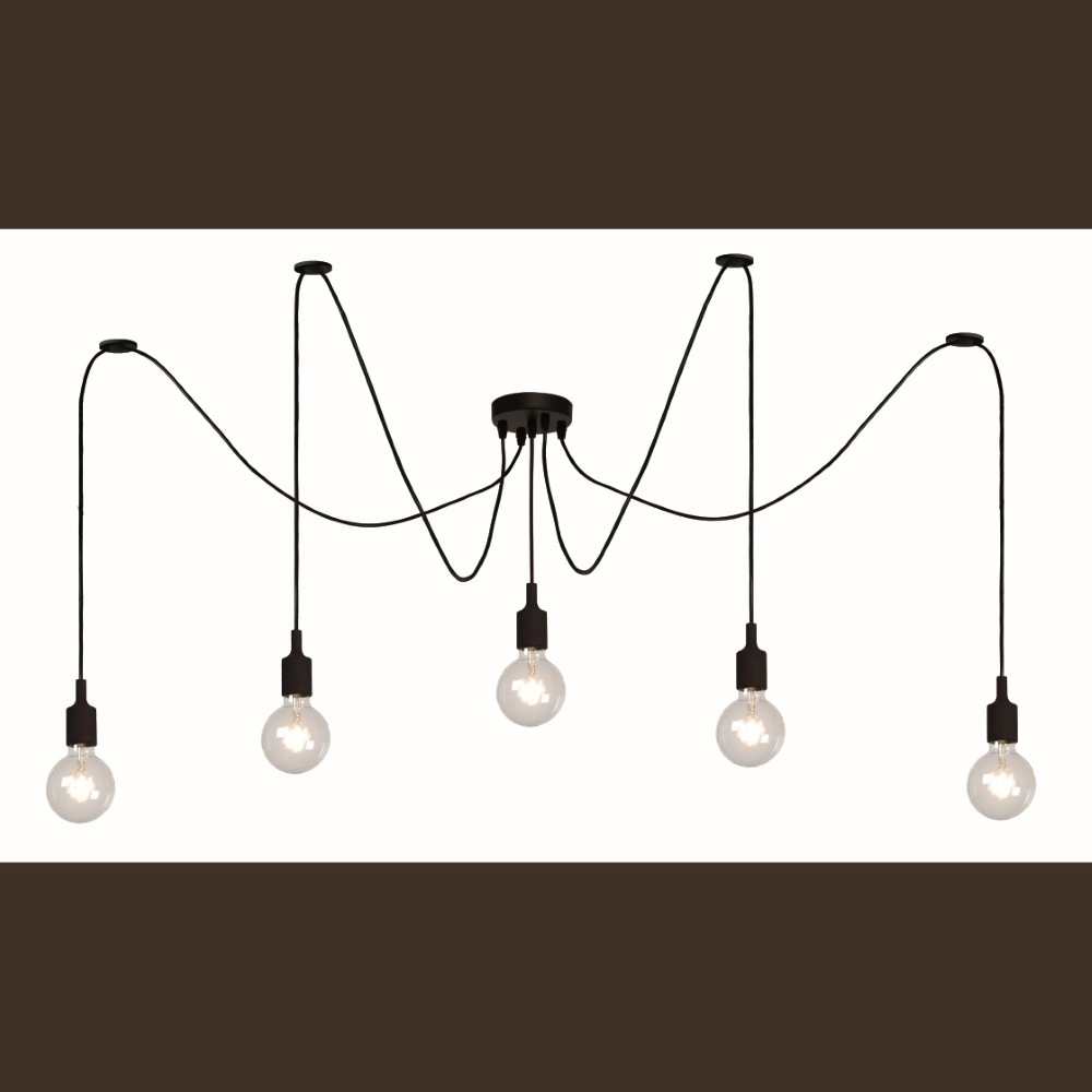 Lampe suspendue à 5 lampes noire Fix Adapté pour un loft