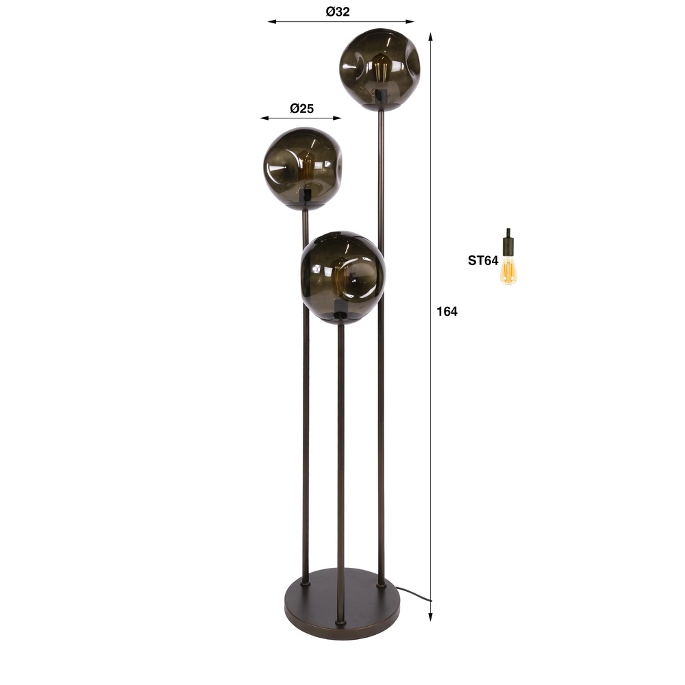 Lampe de pied en verre Stellar 3-lumière - verre fumé Lyora 8716803511613
