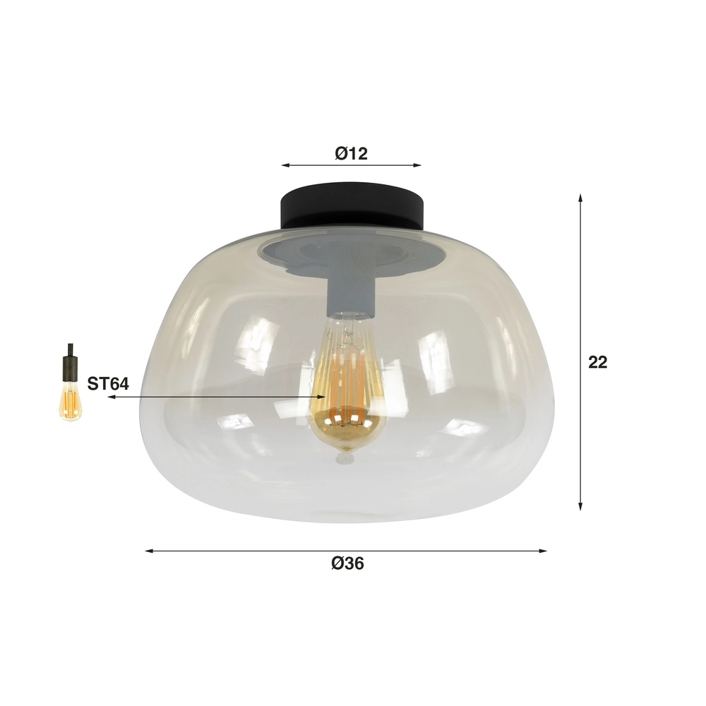 Lampe de plafond en verre Pulse Ø 36cm - verre ambré Lyora 8716803512030