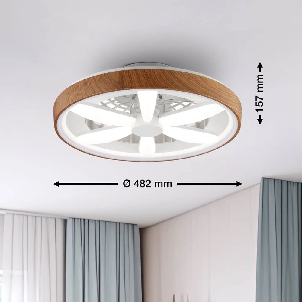 Ventilateur de plafond aspect bois Gaiano avec lampe RGB Brilliant 4004353455728