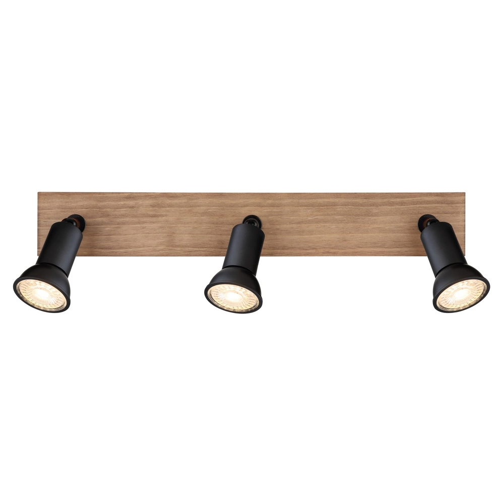 Projecteur de plafond Drew noir avec 3 lumières en bois Globo 9007371433780