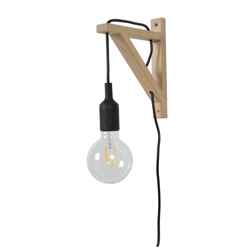 Lampe murale en bois Fix avec cordon noir