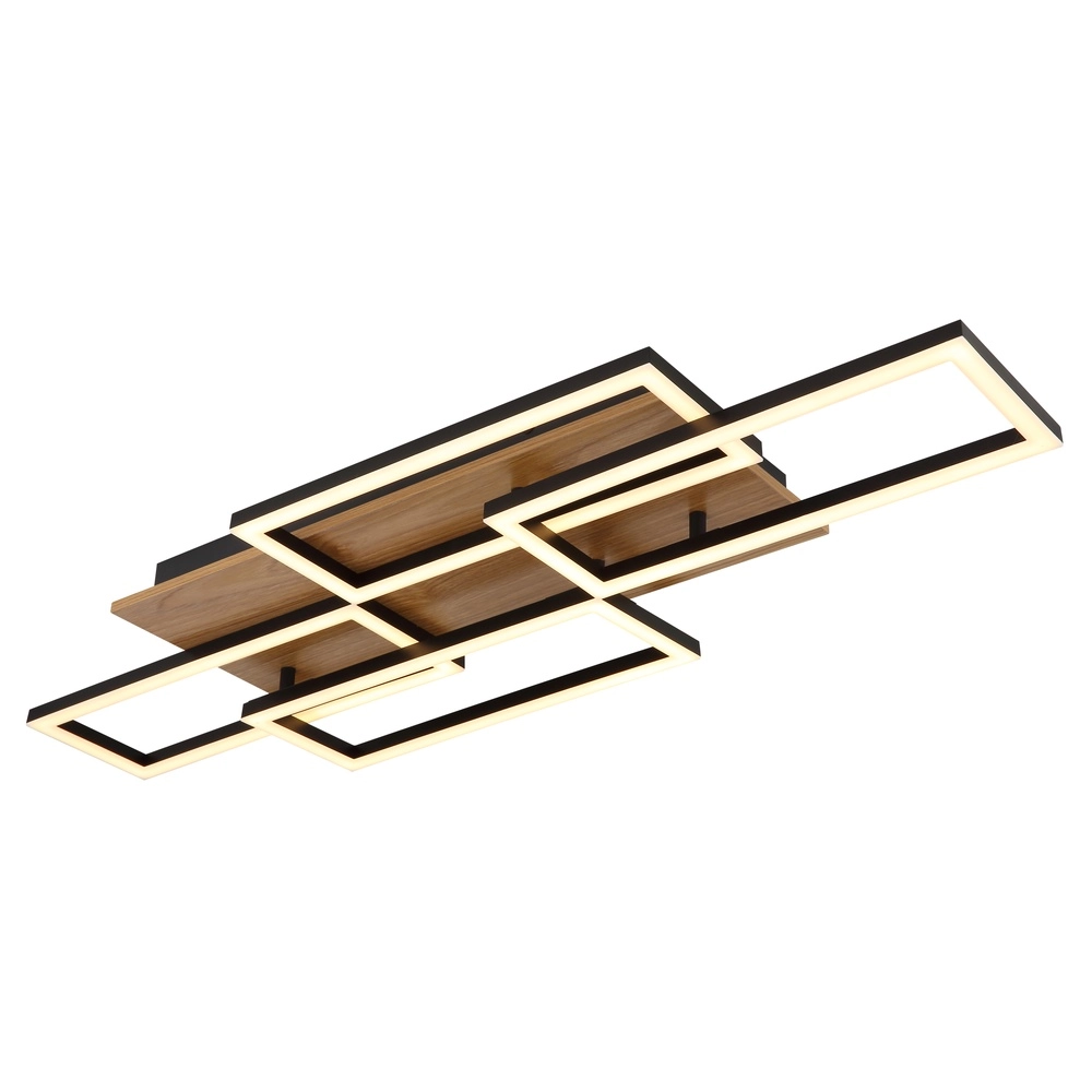 Lampe de plafond à design Jeffry noir avec bois Globo 9007371533824